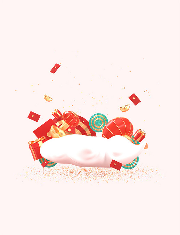 c4d新年场景兔年快乐场景元素3d元素素材春节年货节