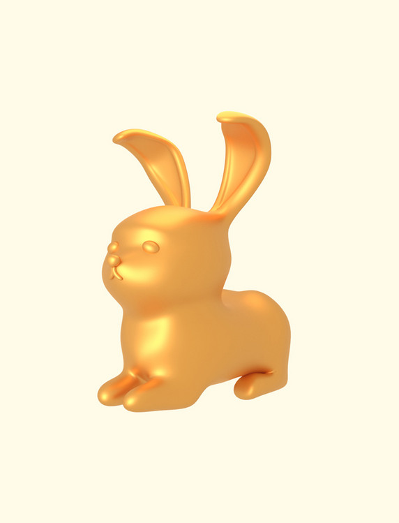 3D立体金色小兔子元素