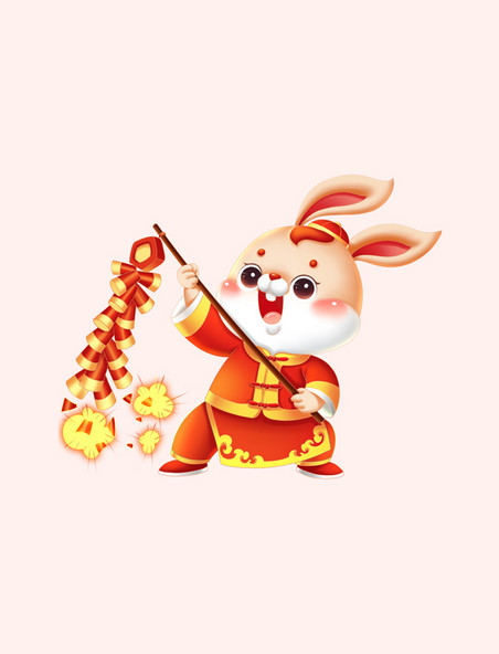 兔年兔子放鞭炮新年春节新春喜庆生肖形象元素