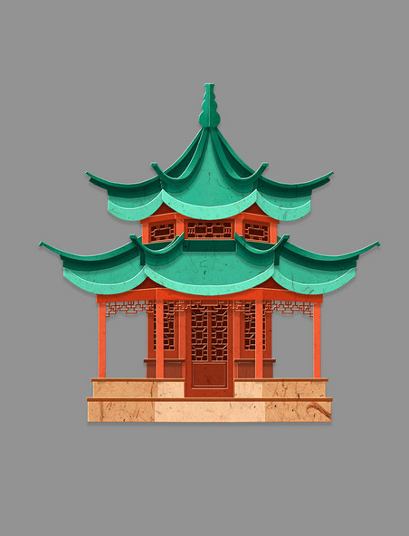 立体剪纸剪纸风中式中国风建筑古建筑亭子