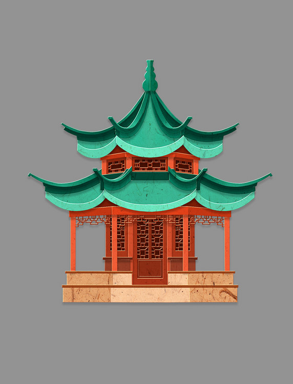 立体剪纸剪纸风中式中国风建筑古建筑亭子