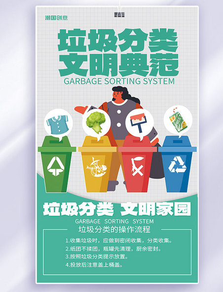 物业通知社区文明垃圾分类绿色宣传海报