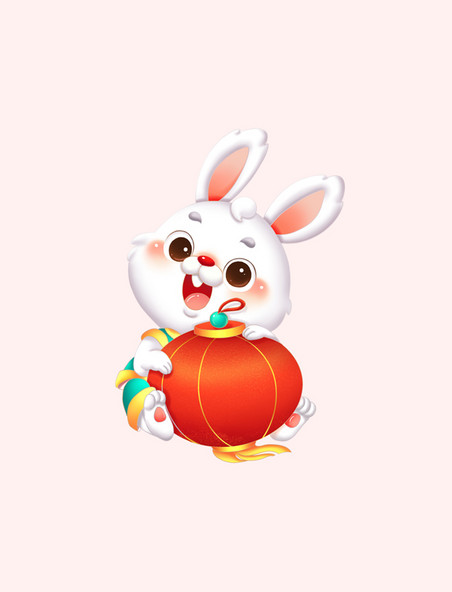 兔年新年春节兔子抱灯笼喜庆形象元素