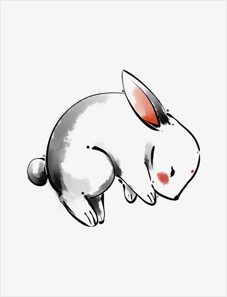 手绘兔年水墨兔子