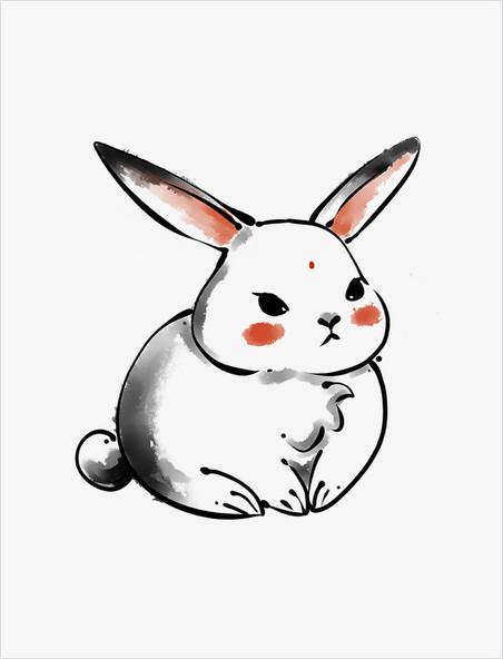手绘水墨兔子兔年