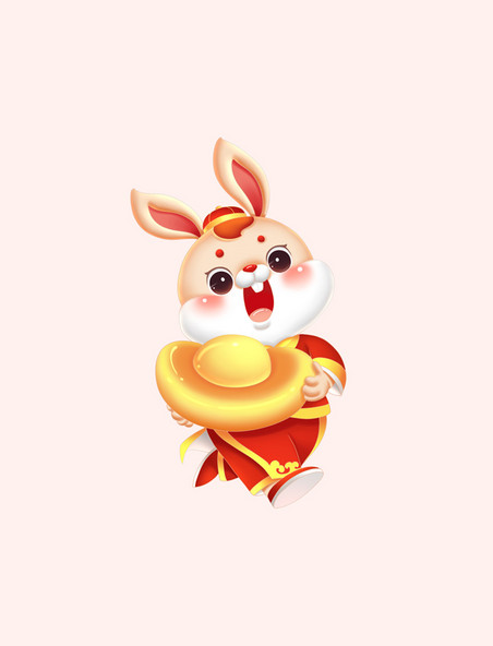 兔年新年春节兔子抱元宝迎财神喜庆形象元素