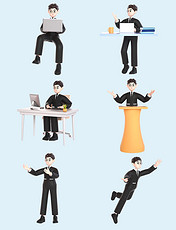 3D立体商务办公西装人物男人工作套图