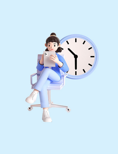 3D立体商务办公工作女性人物钟表