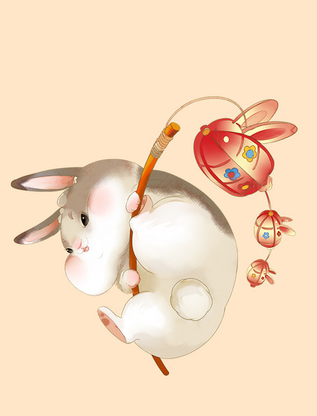 国潮兔年新年新春春节卡通可爱兔子胖胖兔提灯笼