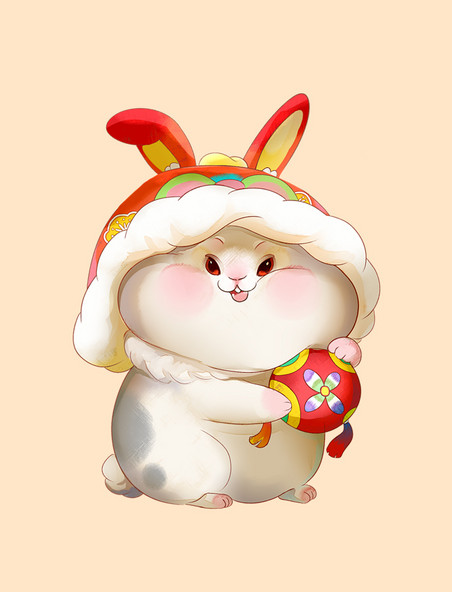 国潮兔年新年新春春节卡通可爱兔子胖胖兔绣球