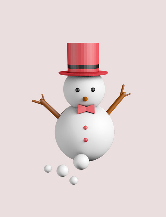 戴礼帽的可爱雪人立体3D装饰元素