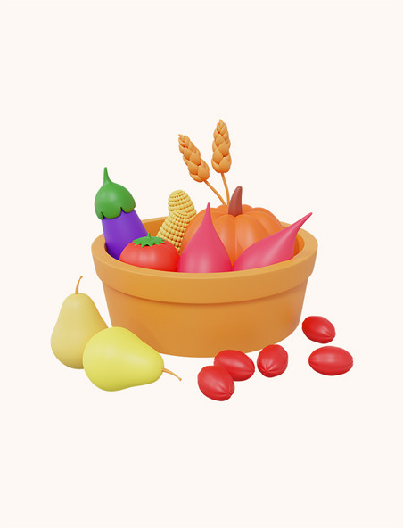 3D立体秋天果蔬茄子南瓜红薯