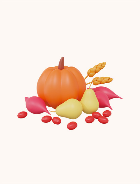 3D立体秋季南瓜红薯梨子果蔬组合