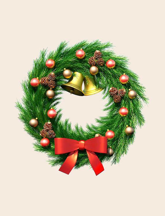 圣诞节铃铛花环庆祝立体3D装饰元素