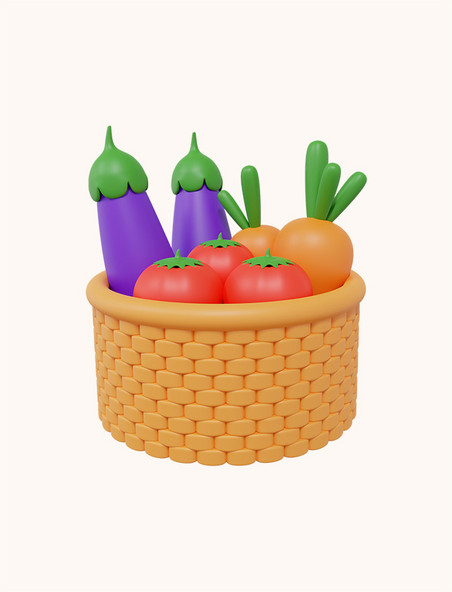 3D立体秋季胡萝卜柿子茄子果蔬组合