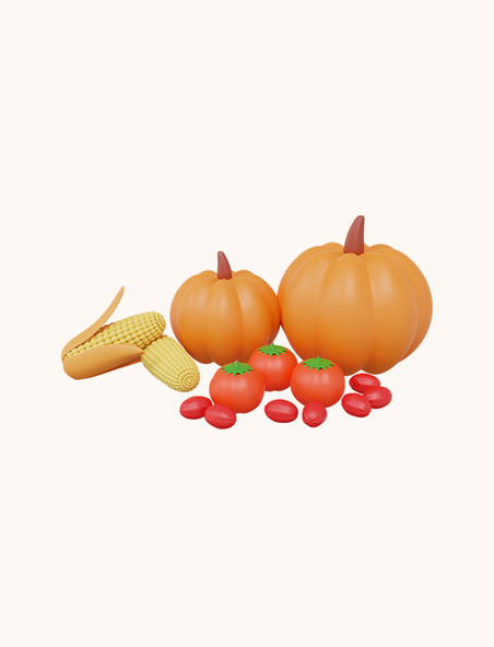 3D立体秋天农作物南瓜玉米柿子果蔬组合