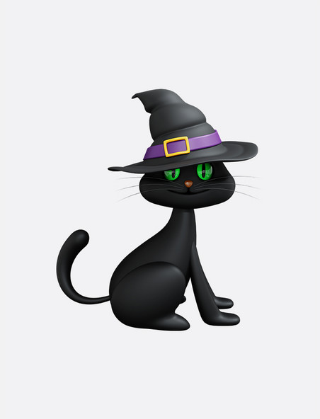 3DC4D立体万圣万圣节派对女巫帽黑猫元素