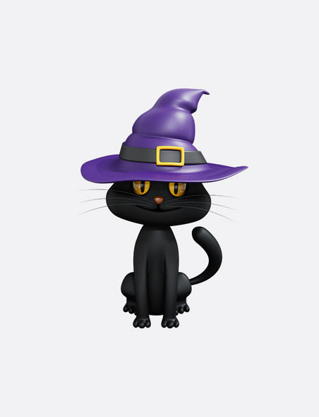 3D立体万圣万圣节女巫帽黑猫元素