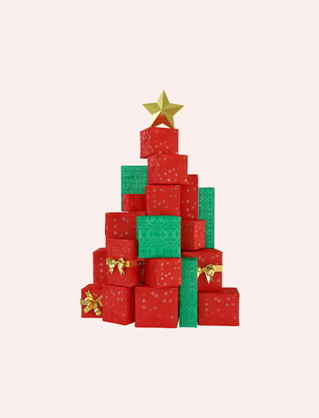 3d立体礼物圣诞树立体3D装饰元素