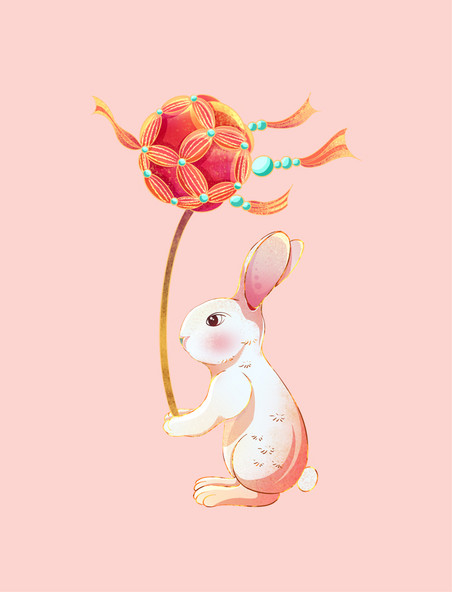 兔年新春春节新年兔子耍绣球卡通元素