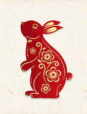 兔年春节新年红色红金立体剪纸兔子小兔子