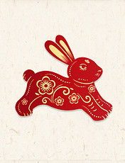 兔年春节新年红色红金立体剪纸兔子奔跑