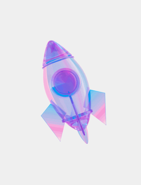 3d立体酸性透明玻璃火箭紫蓝动图gif