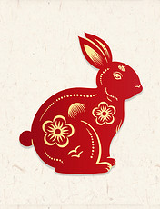 兔年春节新年红色红金立体剪纸兔子