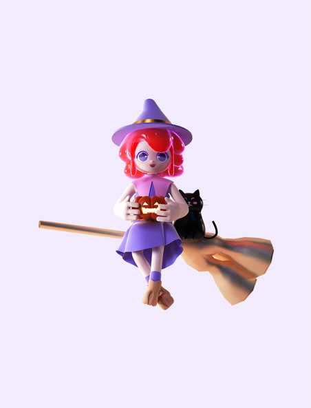 万圣节可爱紫色3D立体小魔女女巫卡通人物形象