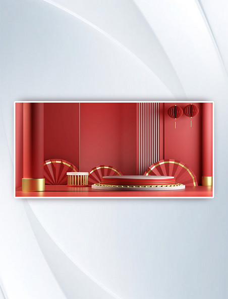 电商节日通用立体展台红色中国风灯笼背景