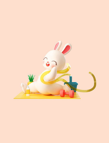 兔年新年春节3D立体卡通可爱兔子运动新春祝福IP形象