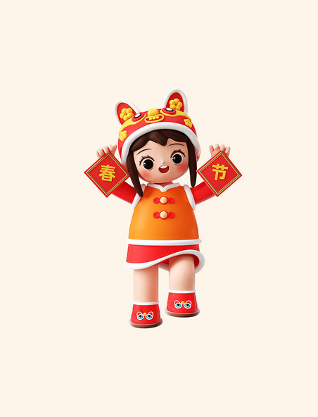 2023新年卡通春节3D可爱人物女孩形象