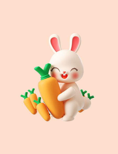 兔年新年春节3D立体卡通可爱兔子抱胡萝卜IP形象
