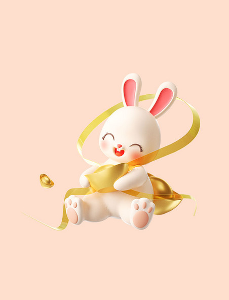兔年新年春节3D立体卡通可爱兔子抱元宝IP形象