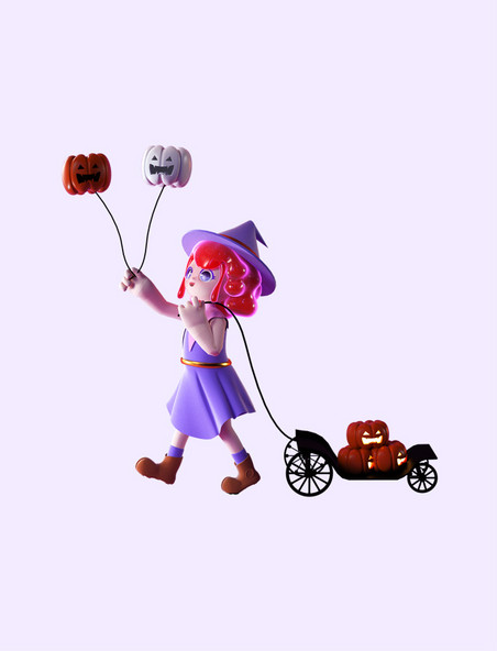 万圣节紫色可爱3D立体小魔女女巫卡通人物形象