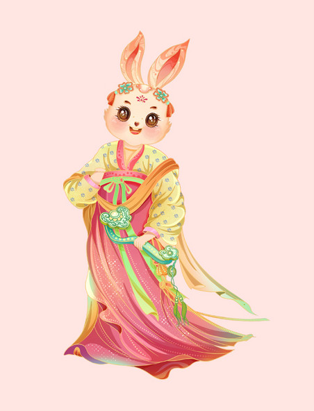 兔年新春春节兔子国潮古风中国风小兔子手拿如意