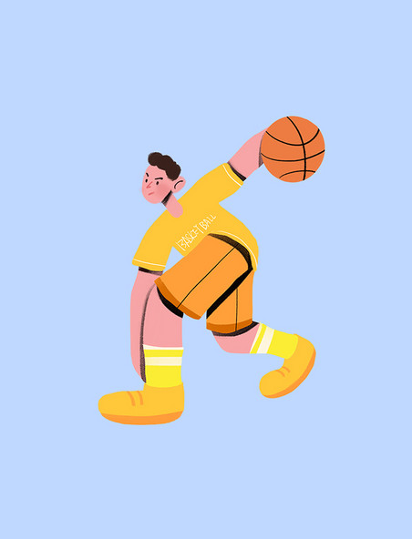 黄色系男孩打篮球扁平风打篮球的人