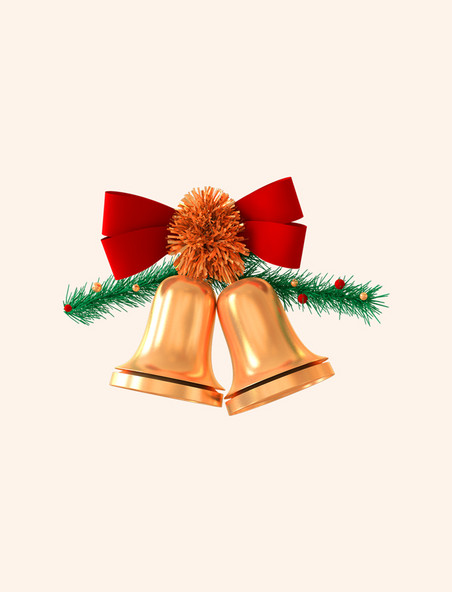 圣诞节红金立体铃铛立体3D装饰元素
