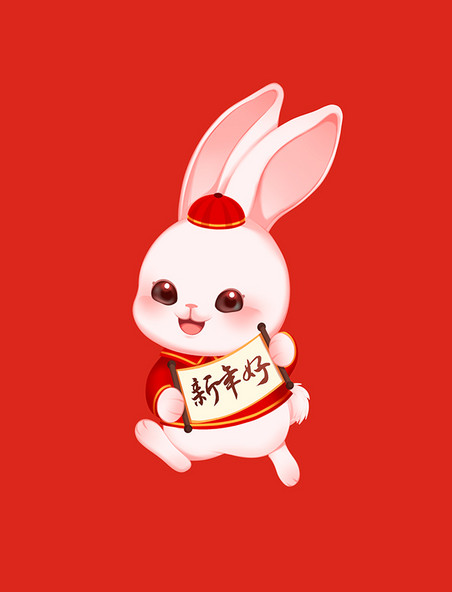 2023新年兔年红色喜庆兔子拿横联