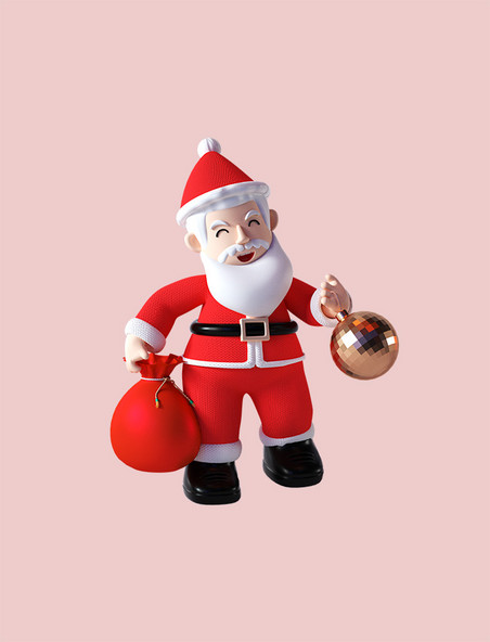 圣诞圣诞节3D卡通圣诞老人手拿福袋元素