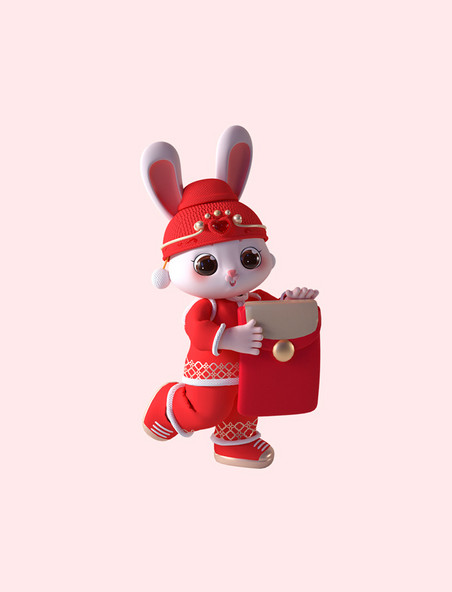 3D立体新年喜庆可爱卡通兔子红包