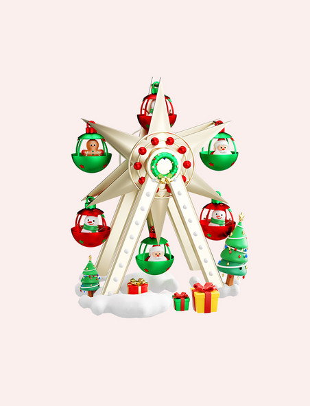 3d圣诞圣诞节摩天轮雪人礼盒圣诞树场景
