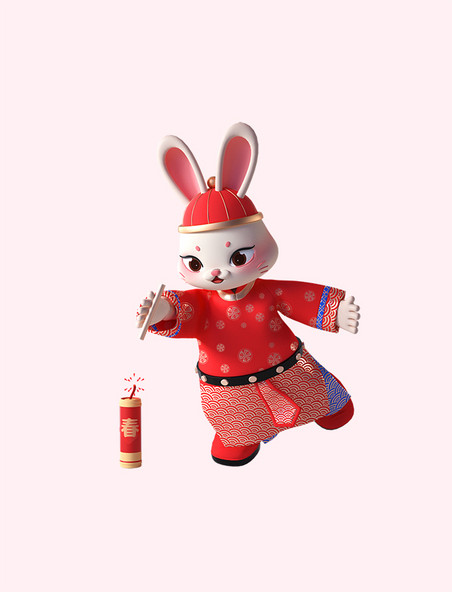 兔年新年春节新春3D立体卡通国潮风新年喜庆兔子形象