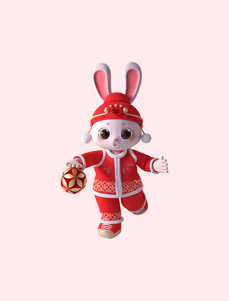 3D立体新年喜庆可爱卡通兔子绣球