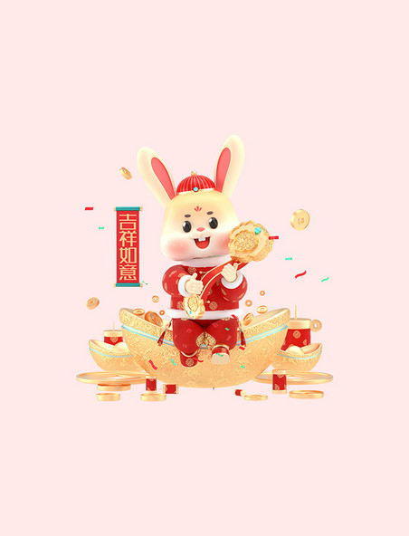 3D卡通新年兔年春节新春兔子场景c4d吉祥如意
