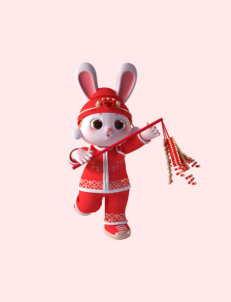 3D立体新年喜庆可爱卡通兔子鞭炮