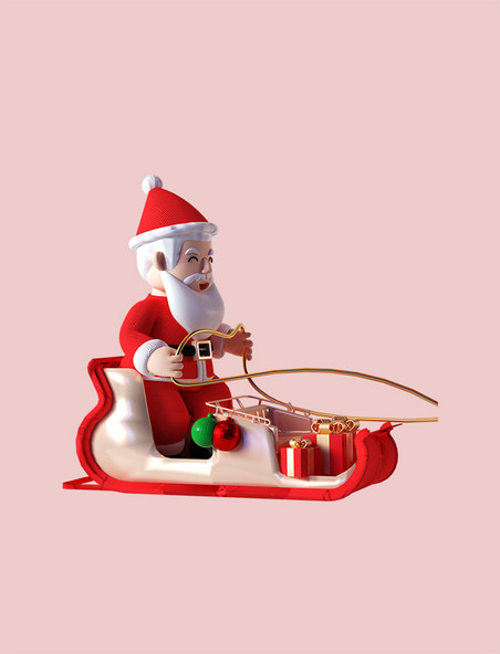 圣诞圣诞节3D卡通圣诞老人拉雪橇形象