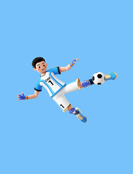 世界杯足球杯3D卡通人物运动员踢足球射门形象