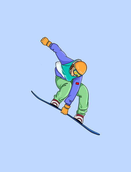 手绘冬天运动滑雪的人元素