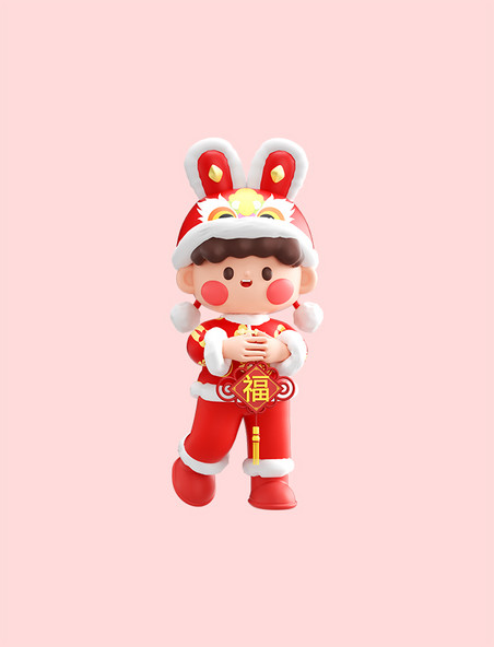 3D立体兔年福娃中国结男孩春节拜年